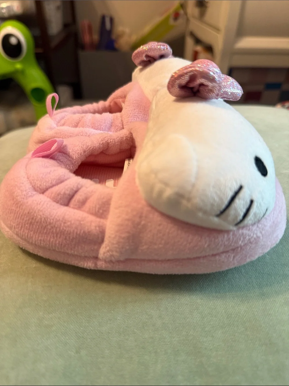 Sanrio Hello Kitty Pink Plush Baby Slippers with Sparkly Bows